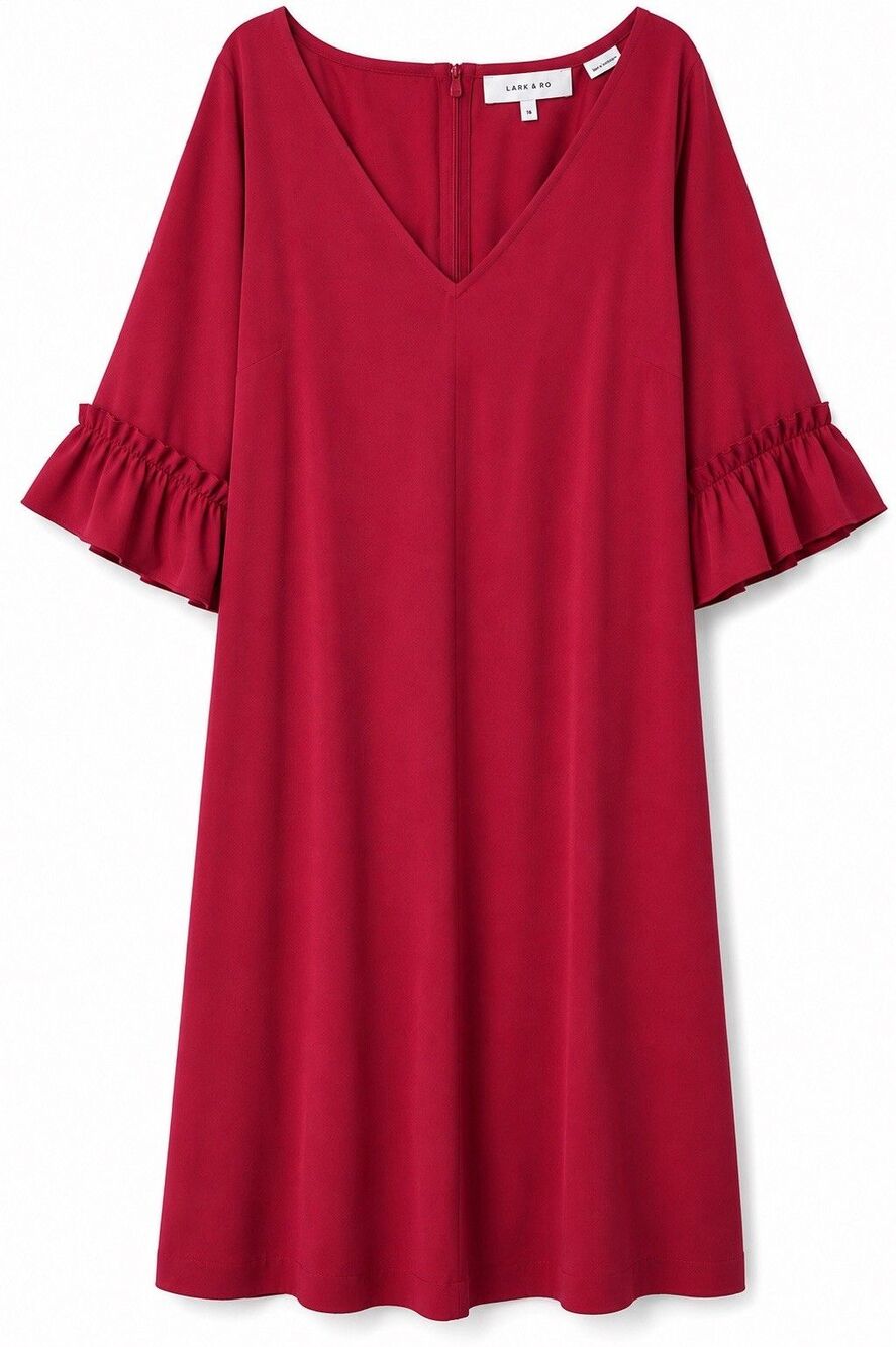 Lark & Ro Dress Womens 16 Pink/Red V Neck 3/4 Bell Sleeve Shift Knee Length NWOT